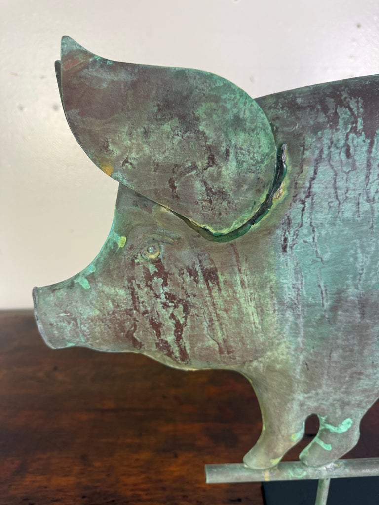 Antique Folk Art Pig Weathervane on Custom Mount