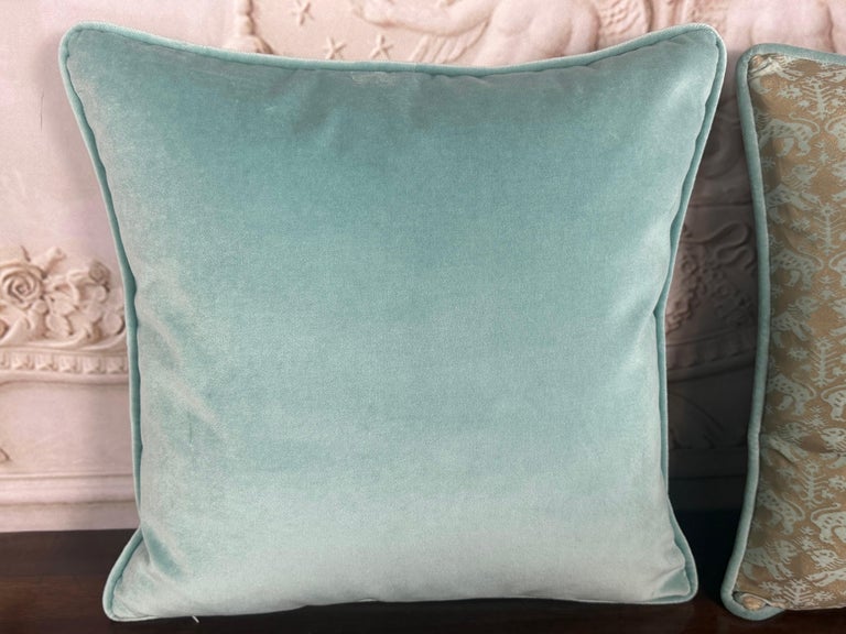Custom Fortuny Decorative Pillows in Gilt Gold &amp; Aquamarine, Italy