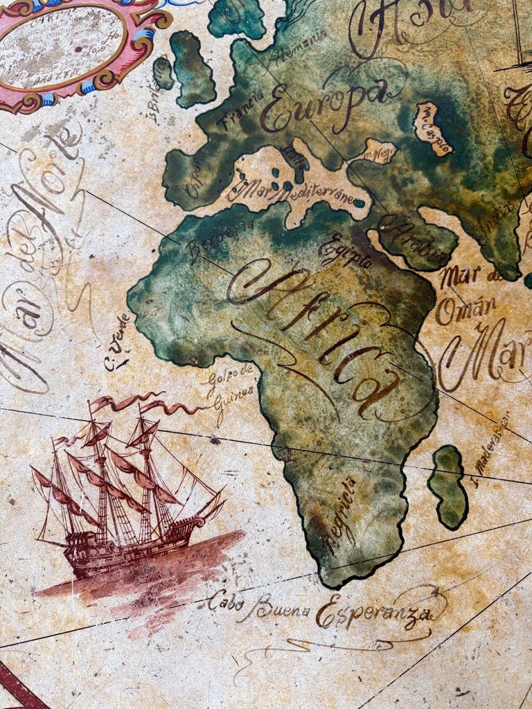 Hand-Painted Italian Map Center Table, circa 1940s