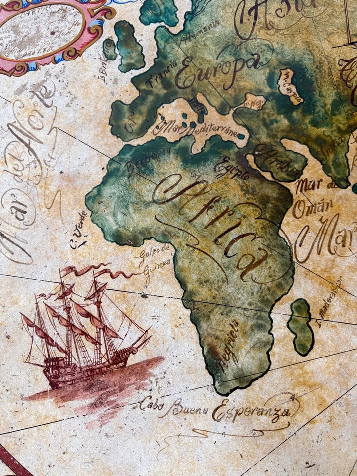 Hand-Painted Italian Map Center Table, circa 1940s