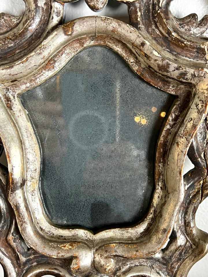 Pair of Italian Scrolled Silver Leaf Baroque Style Mirrors