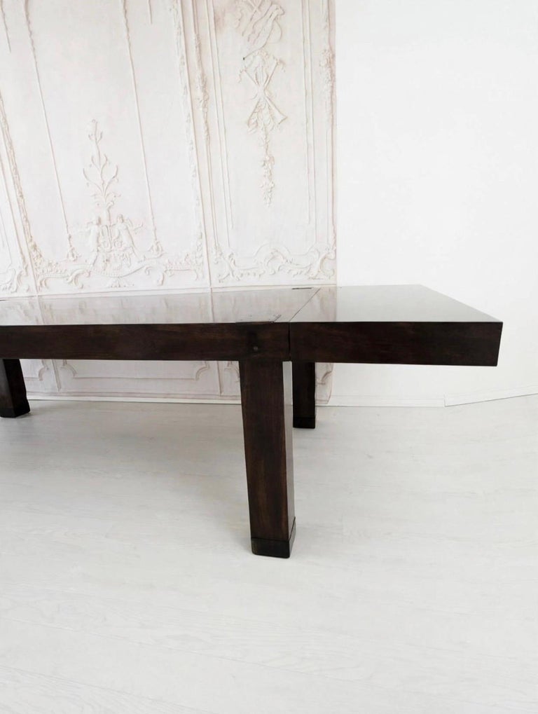 Monumental Minimalist Extendable Dining Table In High-Gloss Ebonized Hardwood