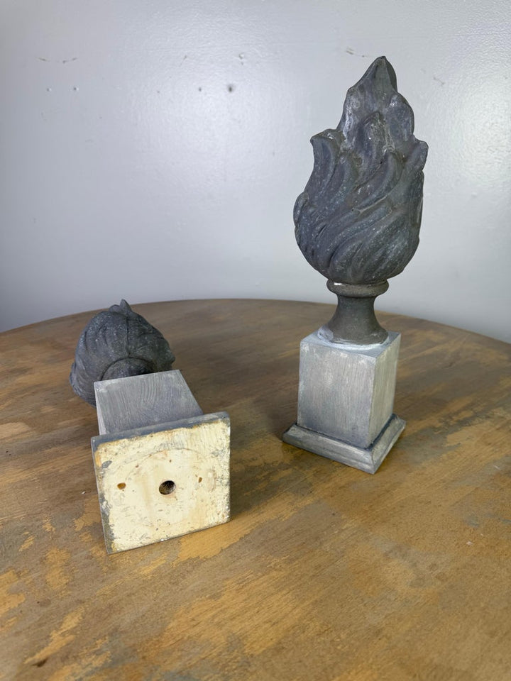 Pair of 19th C. Zinc Flames on Wood Bases