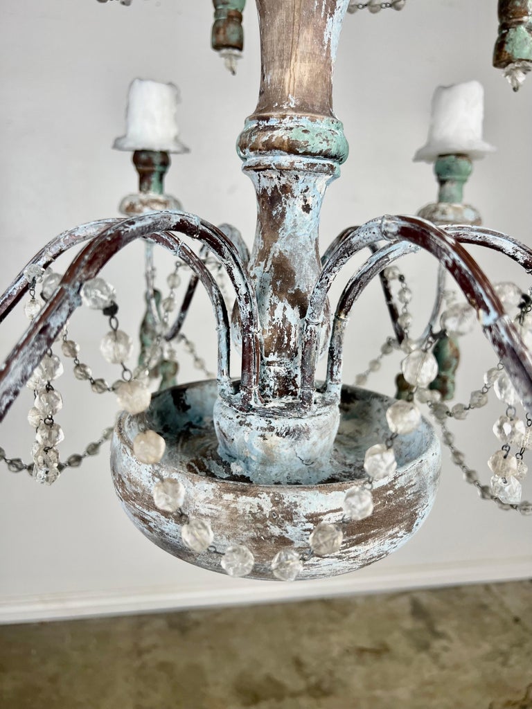 Aqua Painted French Six Light Chandelier by MLA