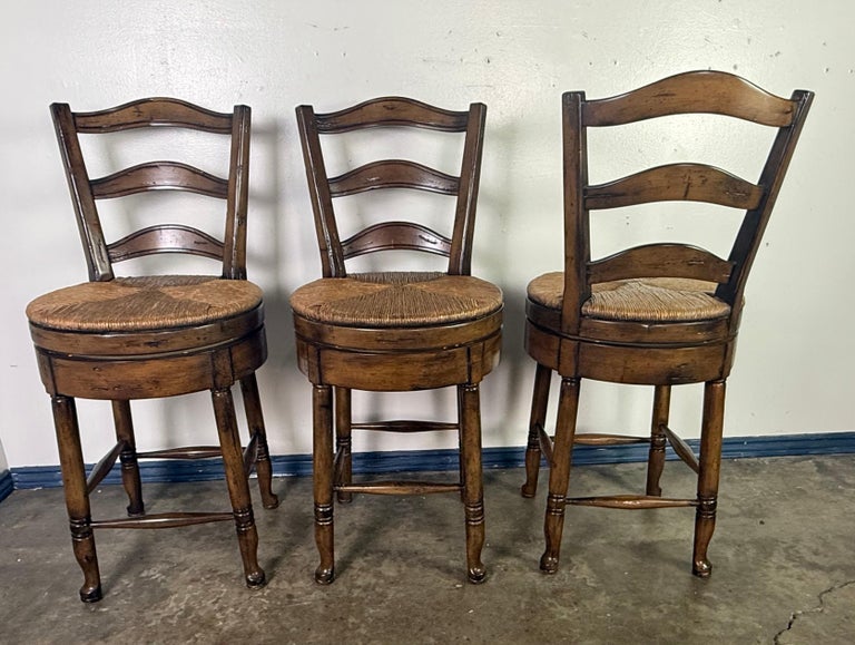 Set of Three French Ladder Back Bar Stools
