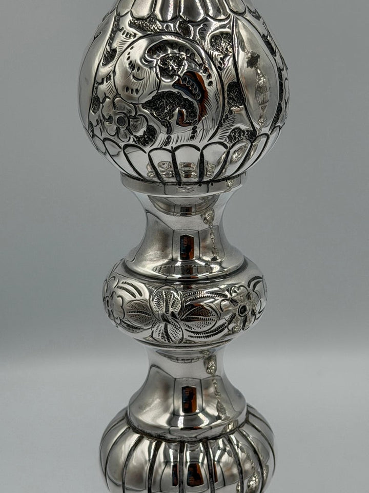 Pair of Antique Sterling Silver Baroque Revival Candlesticks with Repoussé