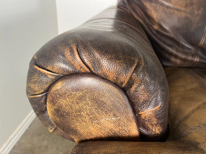 Mid-20th C. Leather Upholstered Sofa w/ Lion Paw Feet