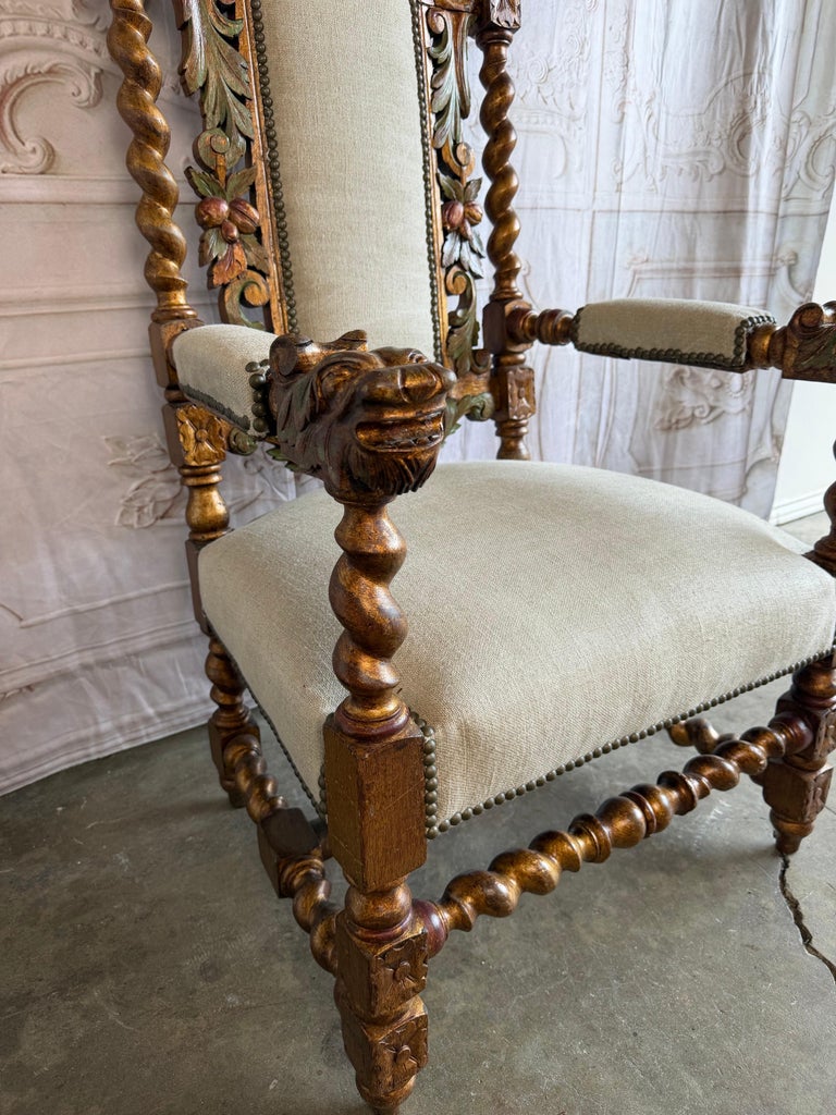 Set of 10 chairs Italian Renaissance Revival Polychrome Giltwood Dining Chairs