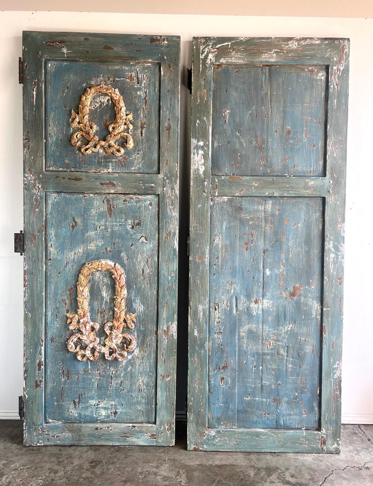 Pair of French Provincial Painted & Parcel Gilt Doors, C. 1900's