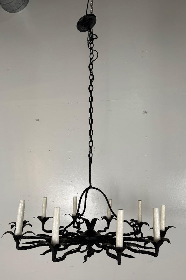 Spanish Revival Wrought Iron Twelve-Light Chandelier, circa 1930