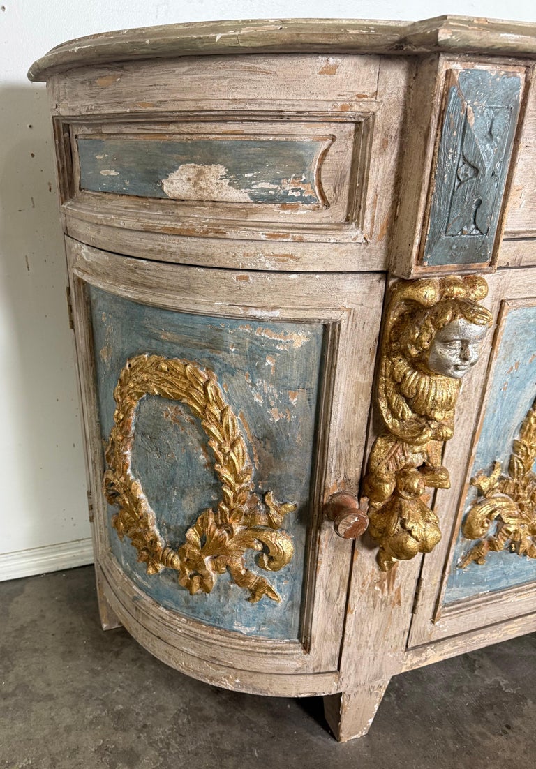 Italian Painted Carved Wood Credenza w/ Wreathes