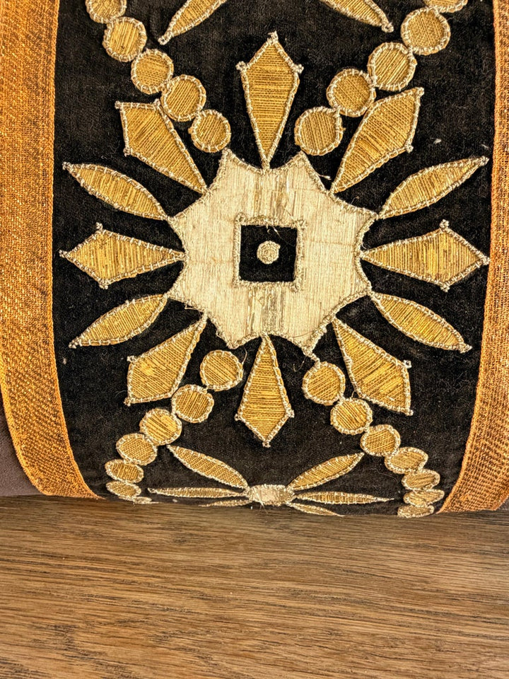 Pair of Custom Velvet Pillows with 19th Century French Appliqué Panels
