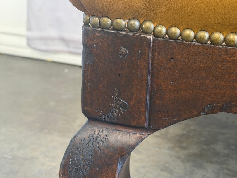 French Chesterfield Tufted Bench in Caramel Leather