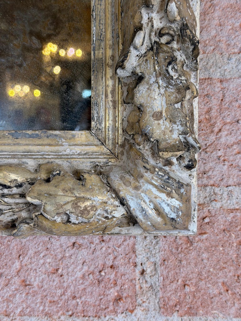 19th Century French Rococo Silvered Wood Mirror with Original Mercury Glass