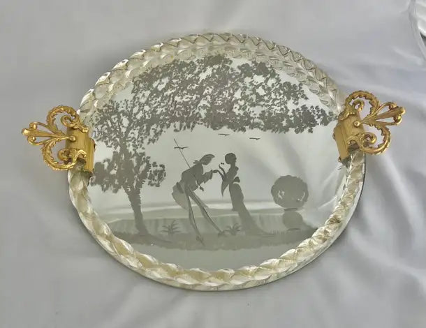 Pour Le Bain-Murano Venetian Etched Mirrored Tray