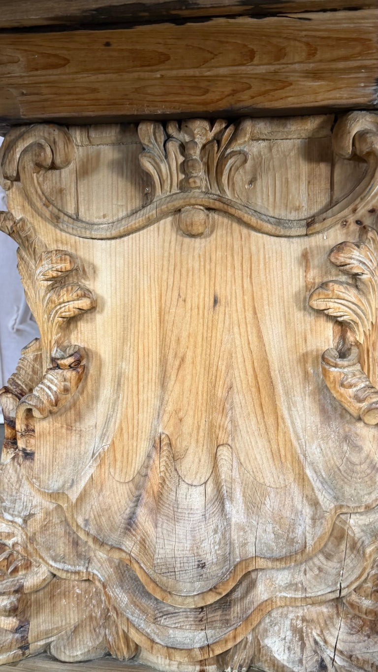 French Baroque Revival Round Dining Table, Distressed Wood C. 1900&