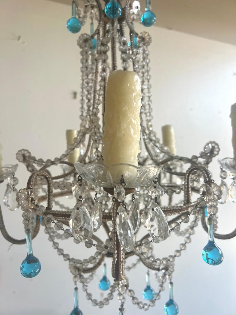 Five Light Italian Crystal Beaded Chandelier C. 1930