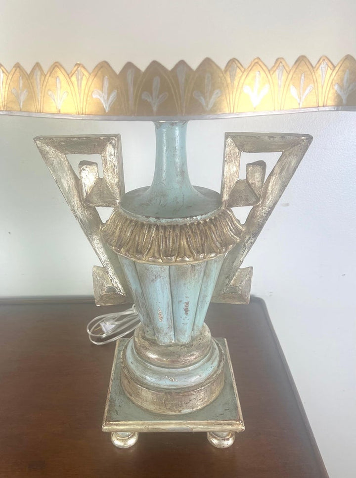 Pair of Greek Key Painted Lamps w/ Parchment Shades