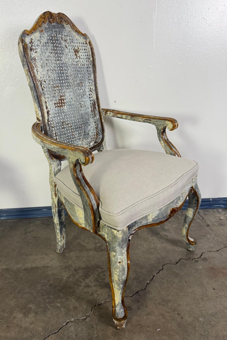 Set of 8 Distressed French Louis XV Style Dining Chairs with Cane Backs