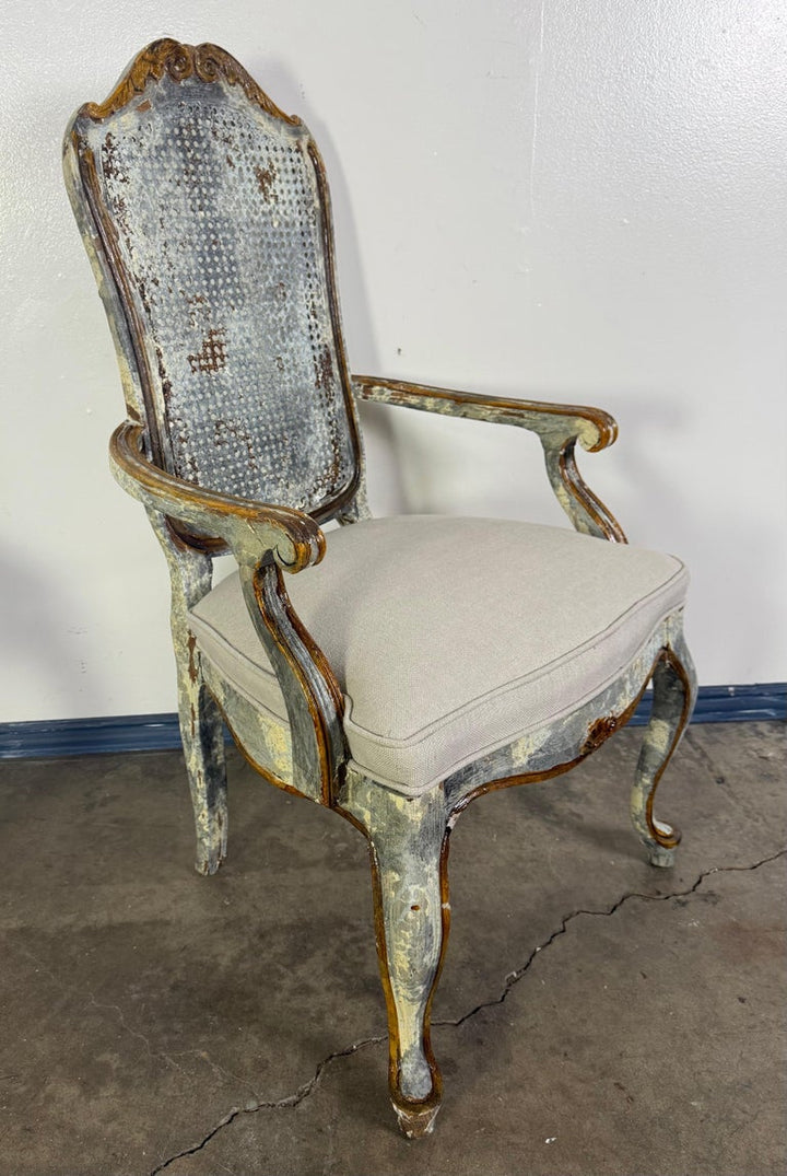 Set of 8 Distressed French Louis XV Style Dining Chairs with Cane Backs