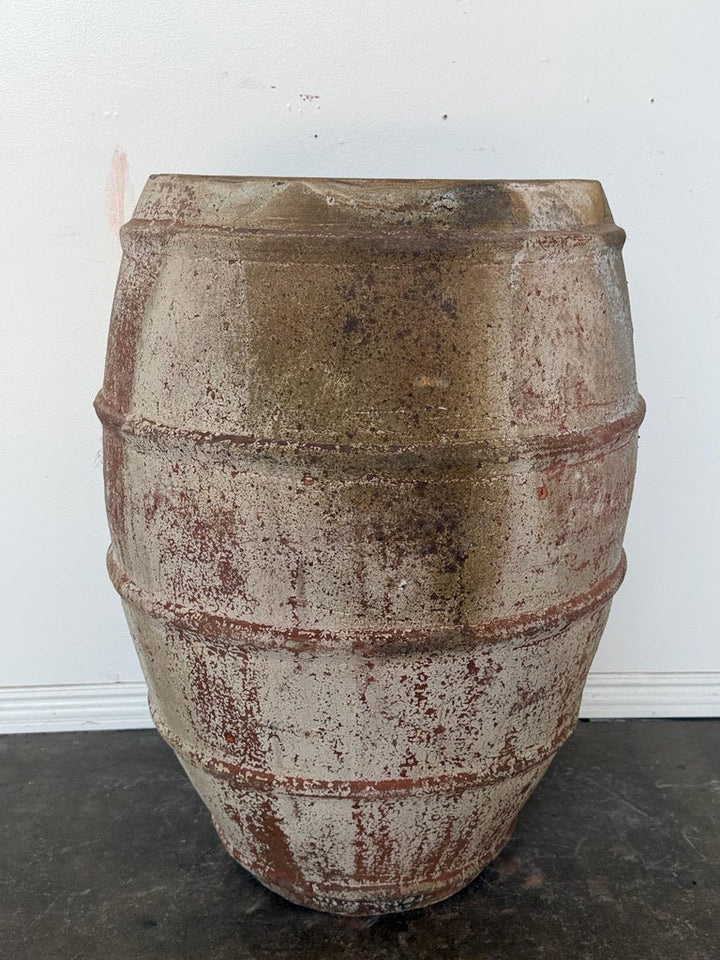 Monumental Ribbed Terracotta Planter with Heavily Distressed Patina