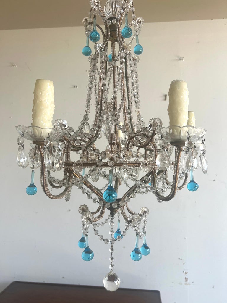 Five Light Italian Crystal Beaded Chandelier C. 1930