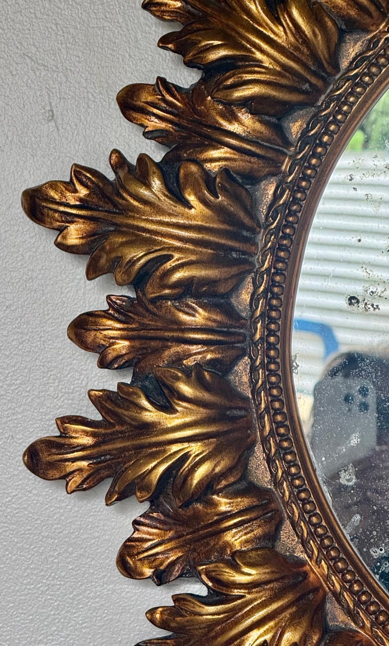 Mid-Century Giltwood Sunburst Mirror with Antiqued Mercury Glass
