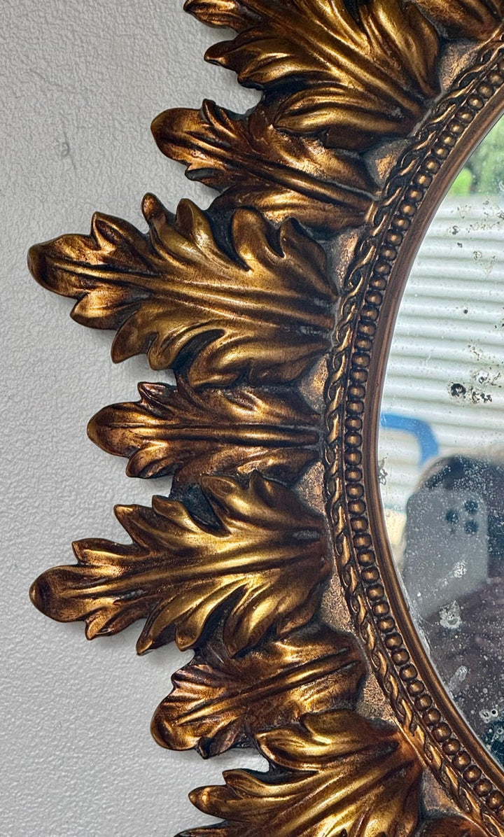 Mid-Century Giltwood Sunburst Mirror with Antiqued Mercury Glass