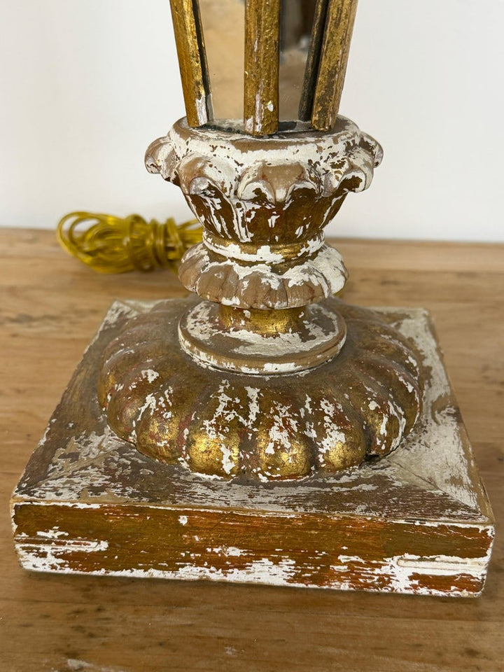 Vintage Italian Mirrored Obelisk Table Lamps, Giltwood, 1940s-50s