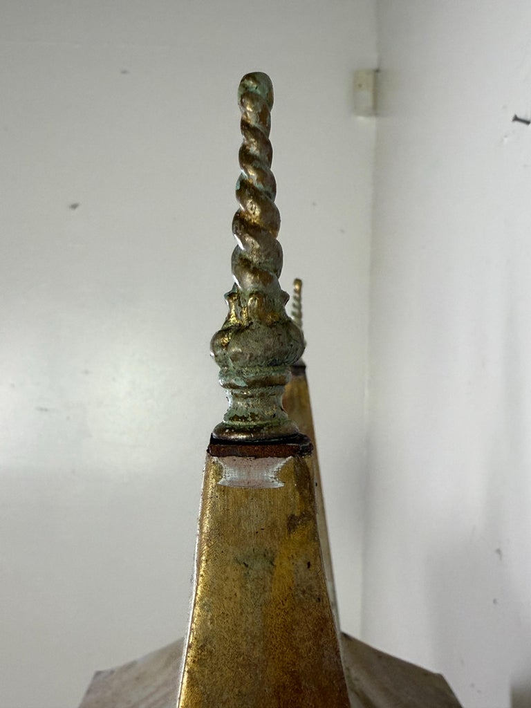 Pair of Large Patinated Zinc Architectural Finials Mounted on Iron Bases