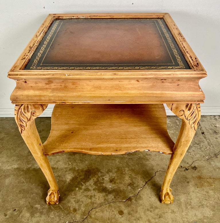 Pair of English Chippendale Style Leather Top Tables