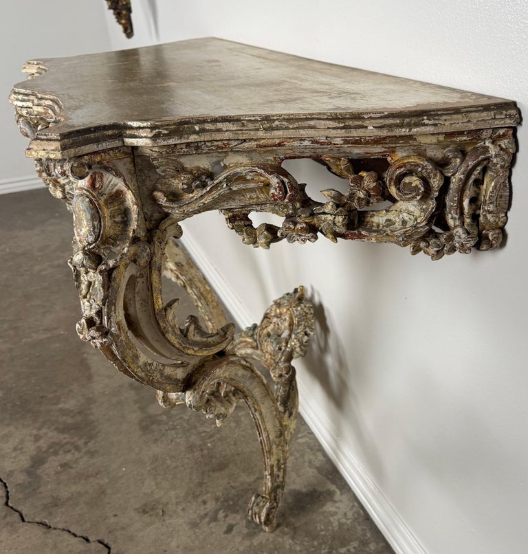 19th-Century Italian Rococo Painted and Giltwood Console Table