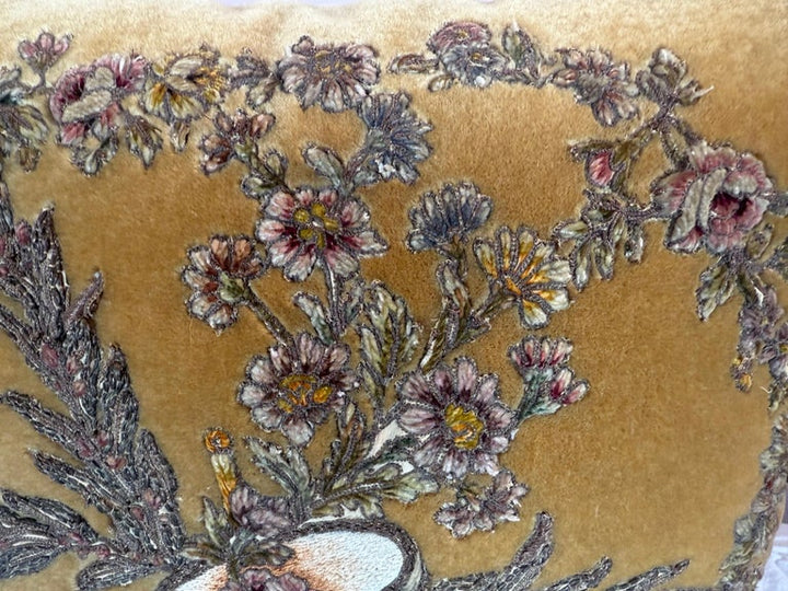 19th C. Metallic & Chenille Embroidered Velvet Pillow by Melissa Levinson