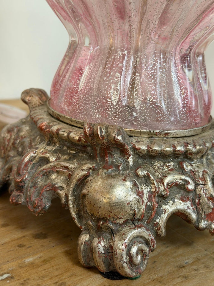 Pair of Murano Pink Bullicante Glass Table Lamps - Barovier &amp; Toso Style