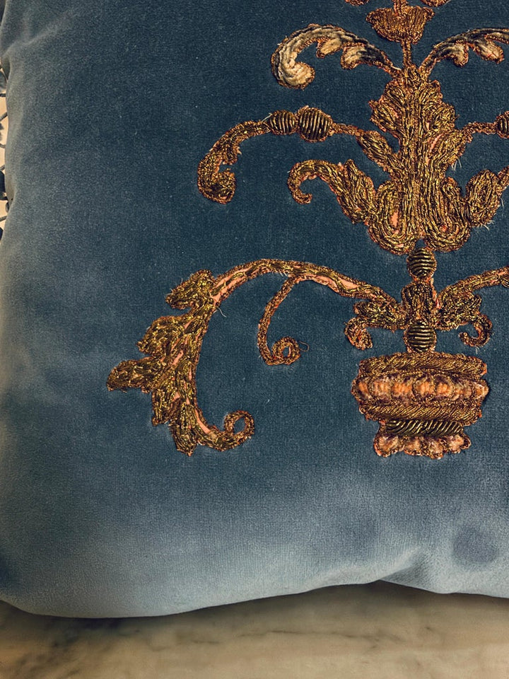 Pair 19th Century French Metallic Applique - Hand-Embroidered Velvet Pillows