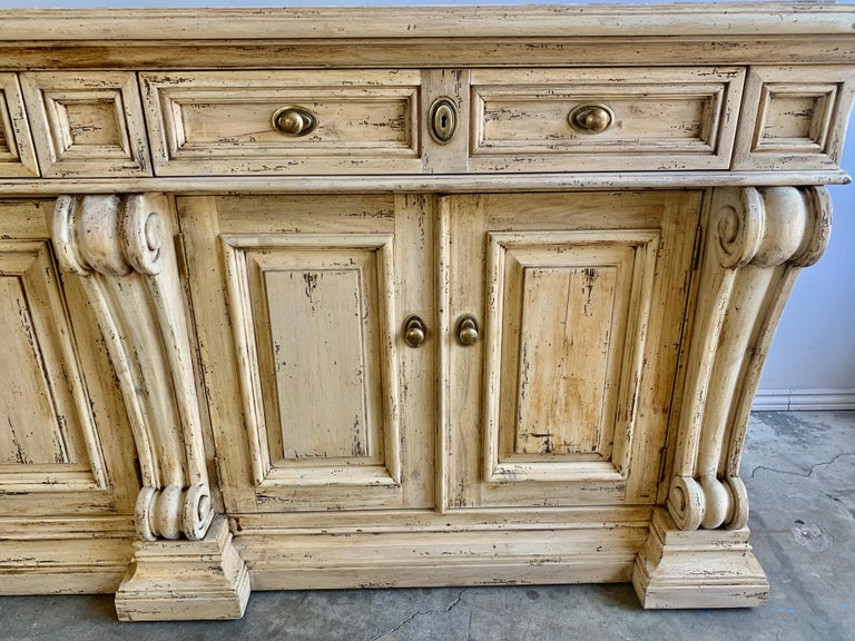 Italian Bleached Walnut Sideboard w/ Storage and Marble Top