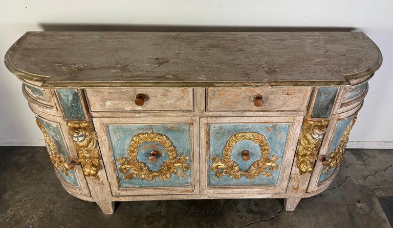 Italian Painted Carved Wood Credenza w/ Wreathes