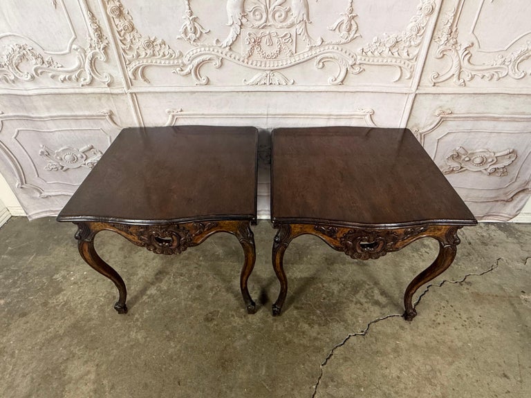 Pair of Louis XV Side Tables, Burl Walnut, Hand-Carved, Circa 1920s