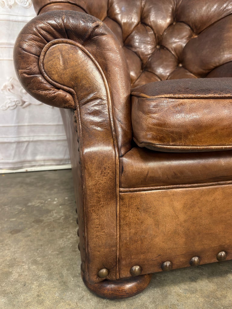 Pair of English Library Club Chairs in Hand-Finished Cognac Leather