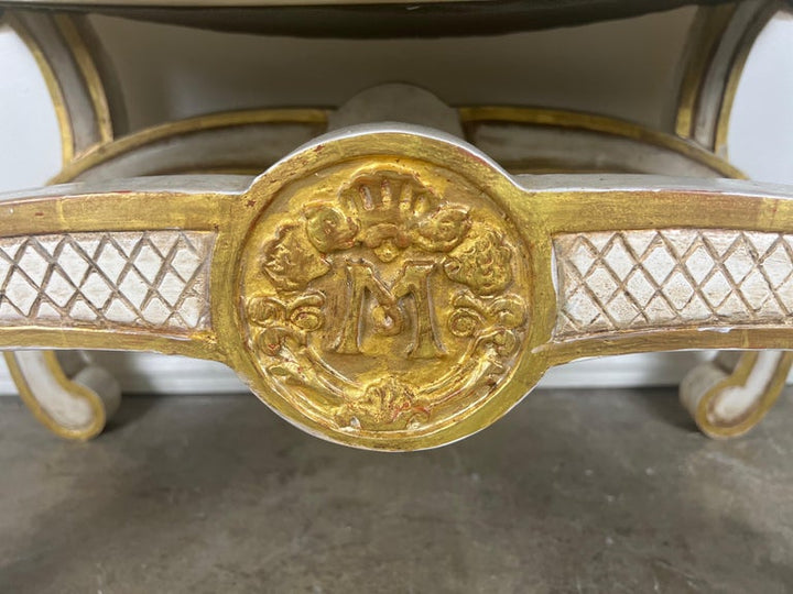 Italian Style Painted & Parcel Gilt Bench w/ Velvet