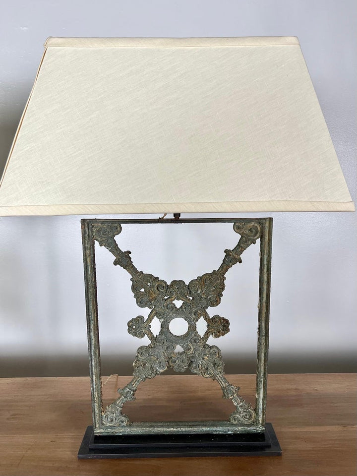 Pair of Wrought Iron Lamps with Linen Shades