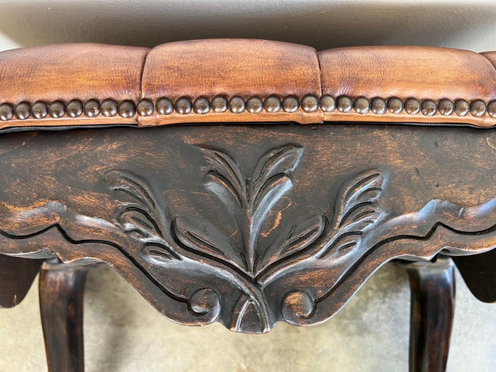 Pair of French Walnut Leather Tufted Benches