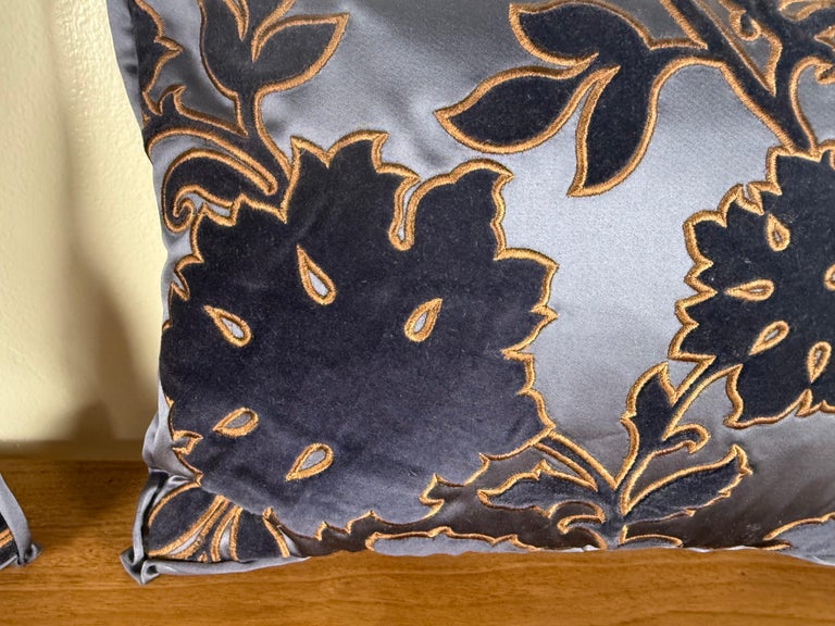 Pair of Petite Blue Velvet and Satin Decorative Pillows