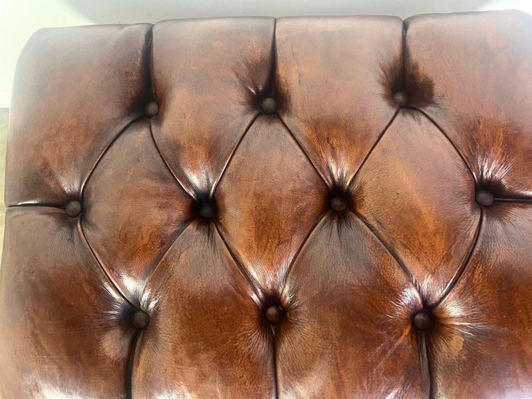 English Leather Tufted Bench C. 1940