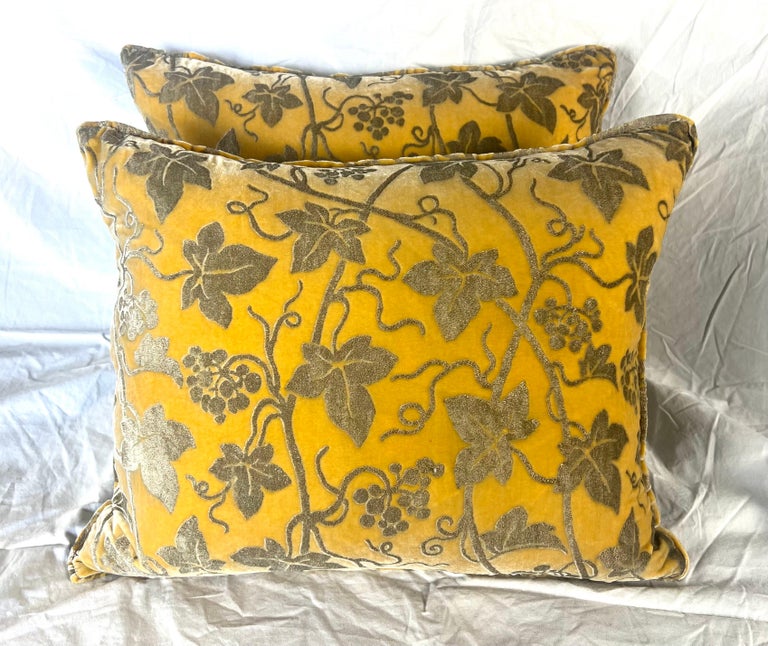 Rare Pair of Edera Patterned Fortuny Velvet Textile Pillows