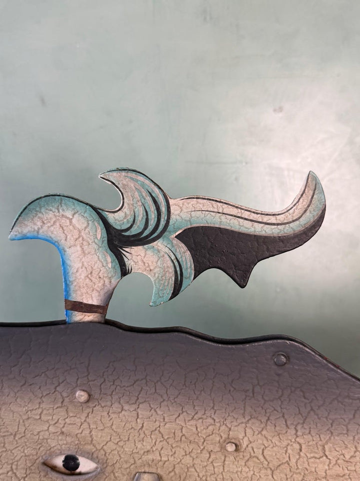 Vintage Folk Art Carved Whale Kinetic Sculpture on Stylized Ocean Base