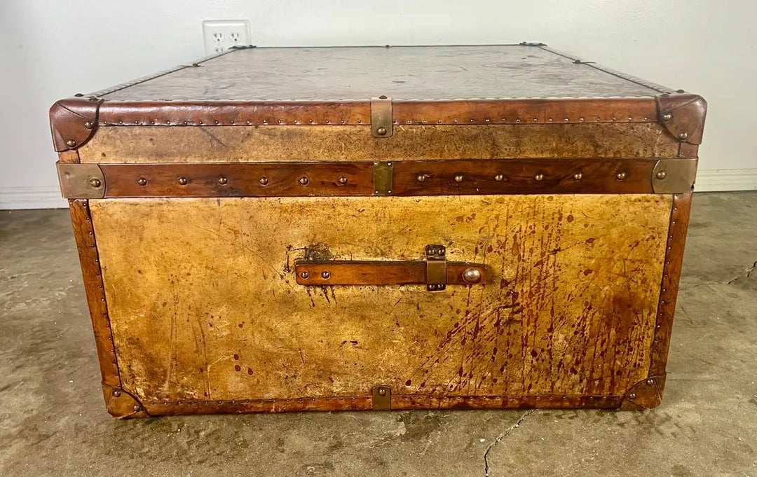 19th C. English Leather Coffee Table/Steamer Trunk