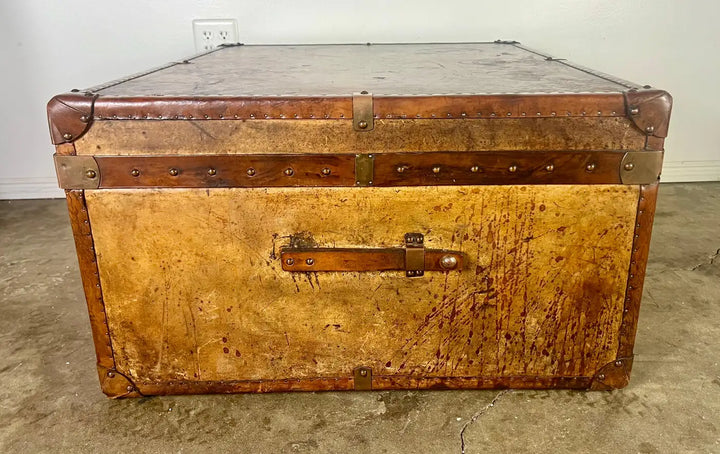 19th C. English Leather Coffee Table/Steamer Trunk