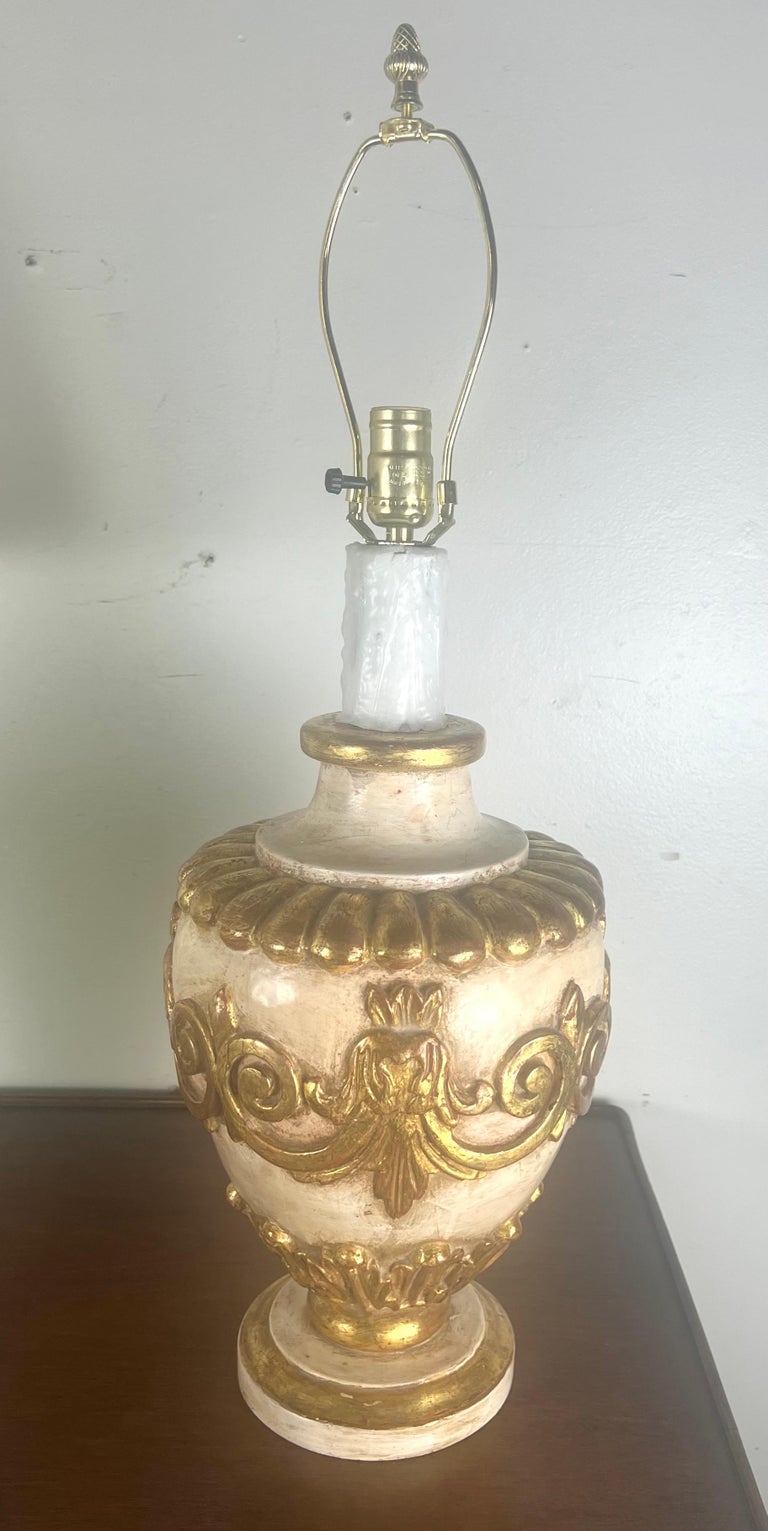 Pair of Italian Painted & Parcel Gilt Lamps w/ Parchment Shades