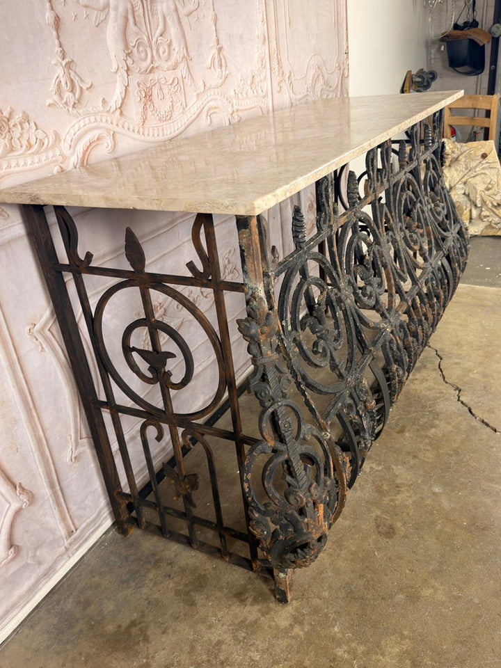 Antique French Console Table, Wrought Iron &amp; Marble, Circa 1880